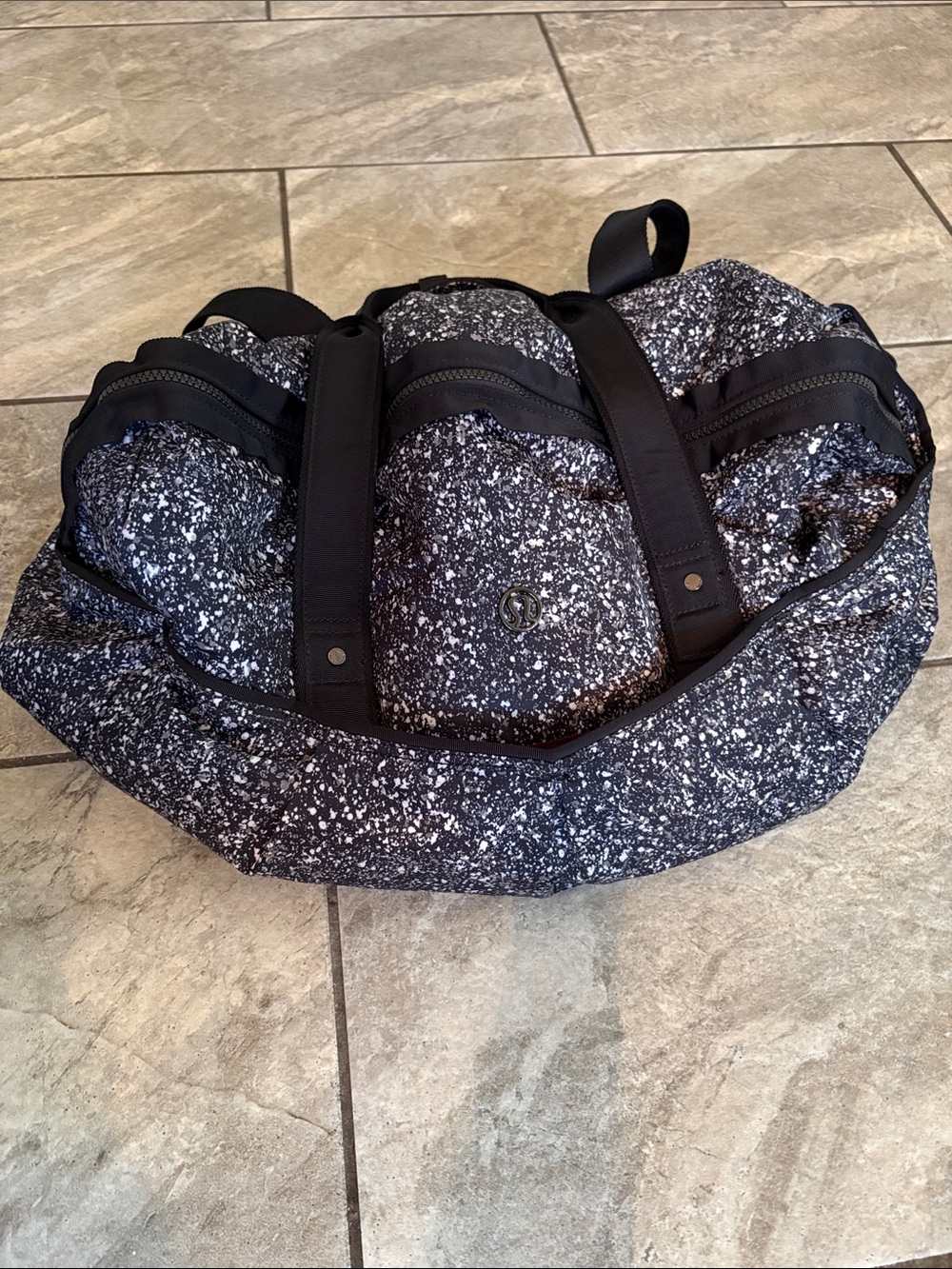 lululemon athletica Black and White Silver Reflective Speckled Duffel Bag